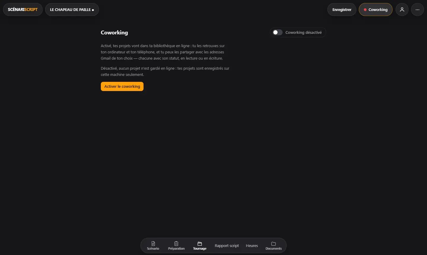 Page Coworking : activer la mise en ligne des projets