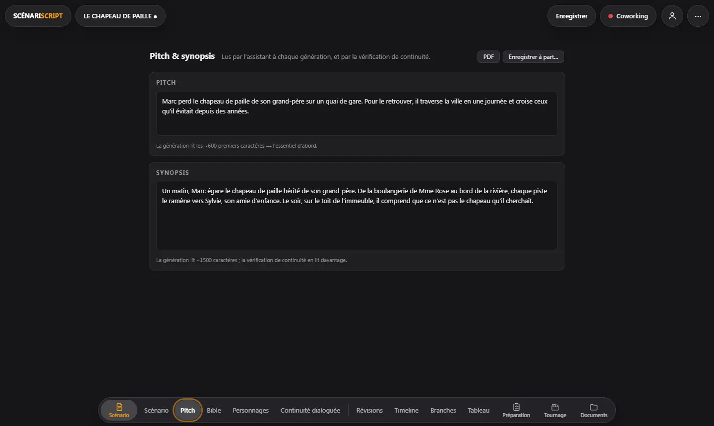Page Pitch et synopsis